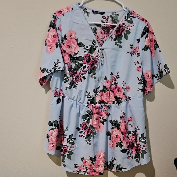 BloomChic Tops - Floral Women's Top - Pink and Blue